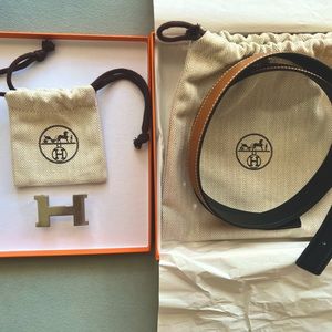 Hermes leather belt strap and belt buckle